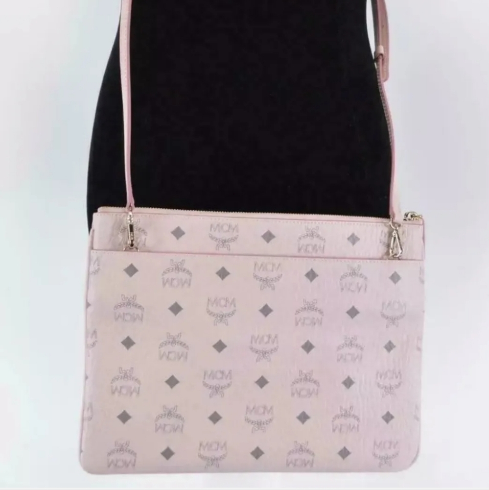 MCM Visetos Original Authentic Crossbody Bag Pouch Powder Pink & Wallet Combo